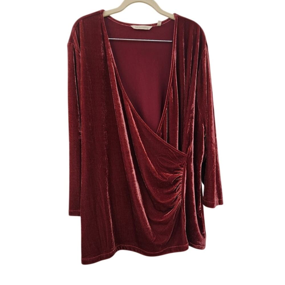 Soft Surroundings Plus Size Crushed Velvet Red Slimming Top Size 3X